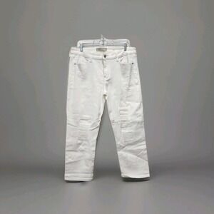 NWOT Liverpool Crop Boyfriend Jeans 12/31 White Distressed Luna Destruct Raw Hem